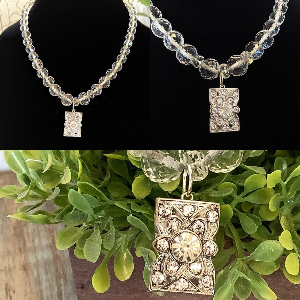 Vintage! Crystal Beaded, Rhinestone Pendant Necklace. “SUGAR LOU”